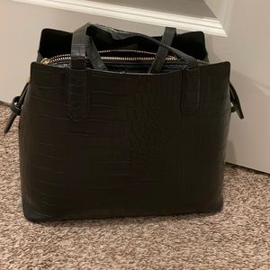 Alligator print triple compartment satchel handbag